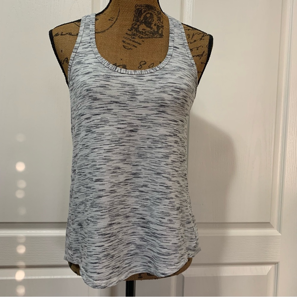 Lululemon Black White Metro Stripe Athletic Tank Keyhole Tie Back